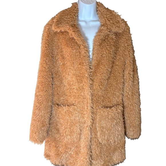 Sugar Poison Long Soft Furry Light Brown or Tan Coat, Warm!, Pockets, L, Nwt - Picture 1 of 12